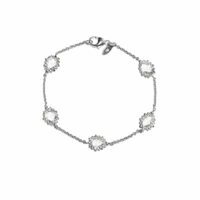 Silver Dew Drop Pear Link Bracelet with Clear Topaz