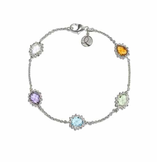 Silver Lifesaver Dew Drop Bracelet with Multi-Coloured Gemstones