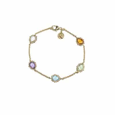 Gold Lifesaver Dew Drop Bracelet with Multi-Coloured Gemstones