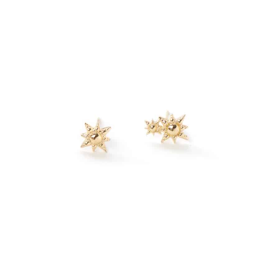 14 Karat Yellow Gold Aztec Double Starburst Micro Studs - Atelier Lou