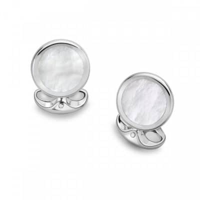 Round Silver Cufflinks with Mother of Pearl