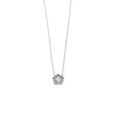 Silver and White Topaz Micro Dew Drop Solitaire Necklace