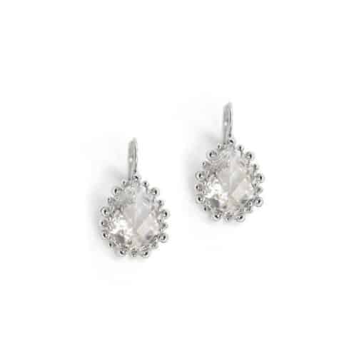 Silver and Clear Topaz Large Dew Drop Snowflake Earrings