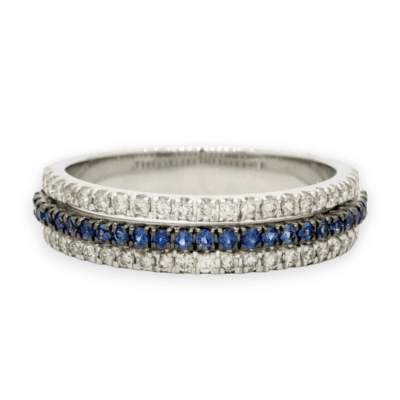 18 Karat White Gold Sapphire and Diamond Triple Row Band