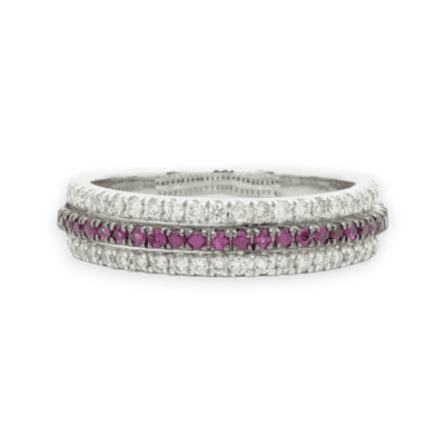 18 Karat White Gold Ruby and Diamond Triple Band