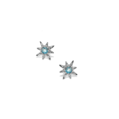 Silver and Swiss Blue Topaz Aztec Micro Starburst Studs