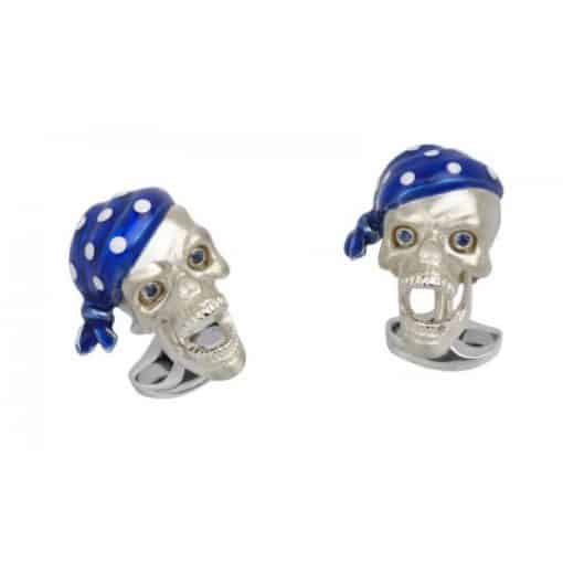 Silver Skull Cufflinks with Blue Bandanas