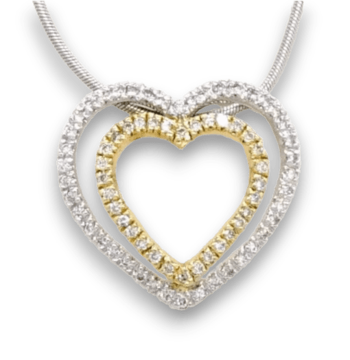 18 Karat Yellow & White Gold Double Heart Pendant