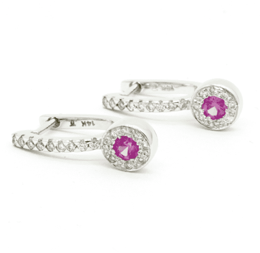 14 Karat White Gold Pink Sapphire and Diamond Earrings