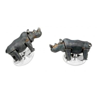 Silver Charging Rhinoceros Cufflinks