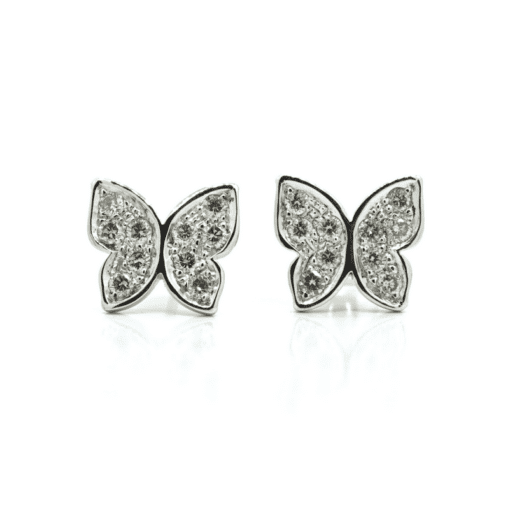 14 Karat White Gold Diamond Butterfly Earrings