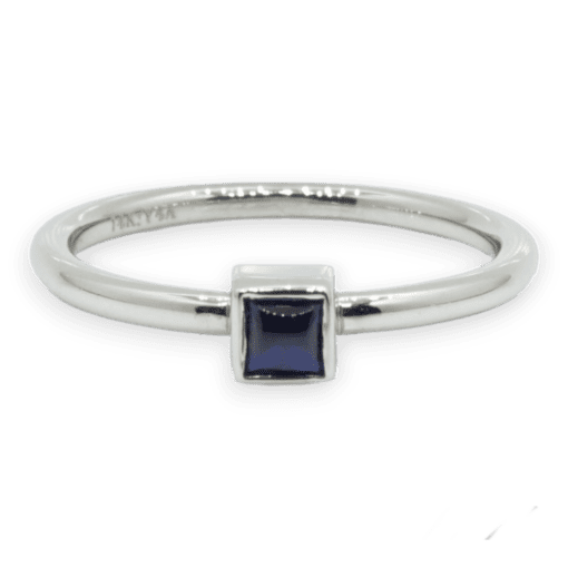 14 Karat White Gold Mini Solitaire Birthstone Ring Sapphire (square)