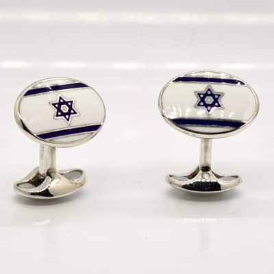 Silver Israel Flag Oval Cufflinks