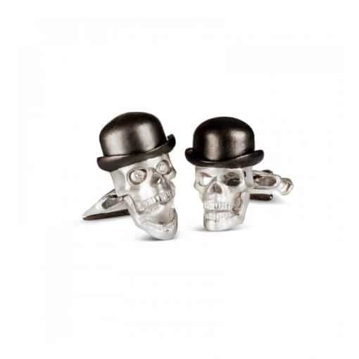 Silver Skull Cufflinks with Bowler Hat and Umbrella