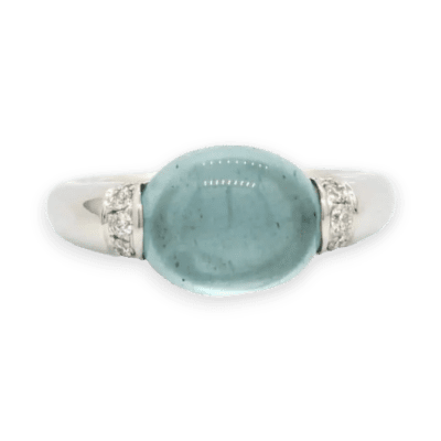 White Gold Aquamarine Cabochon Ring