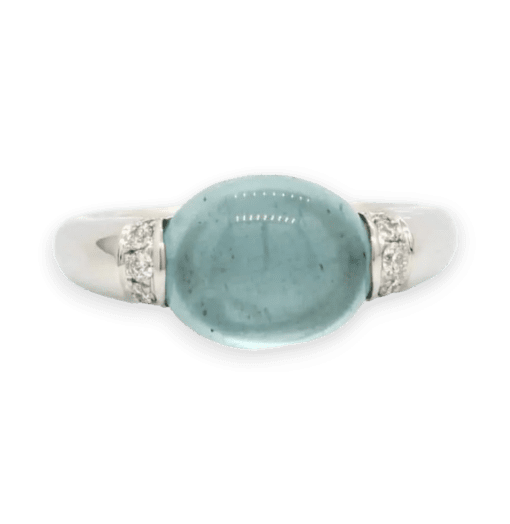 White Gold Aquamarine Cabochon Ring
