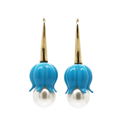 18 Karat Pearl and Turquoise Drop Earrings