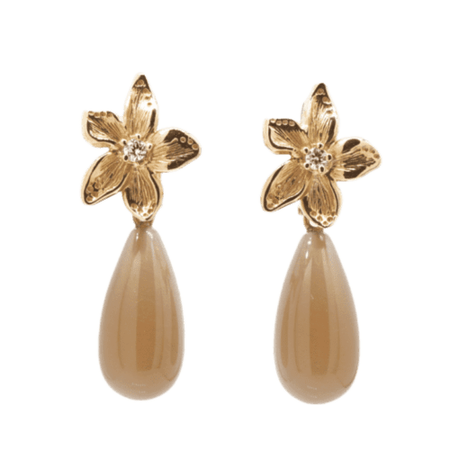18 Karat Gold Rose Brown Moonstone and Diamond Drop Earrings