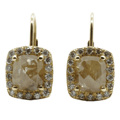 White Gold Reddish Diamond Lever Back Earrings