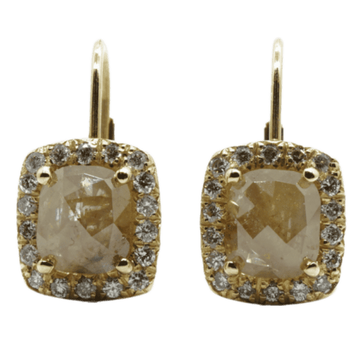 White Gold Reddish Diamond Lever Back Earrings