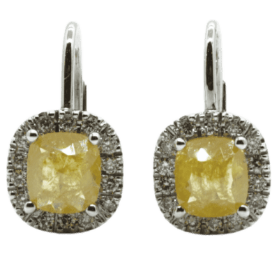 18 Karat White Gold Orange Diamond Lever Back Earrings