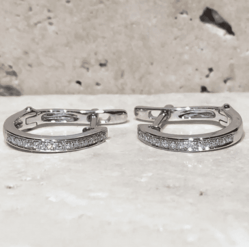 Very Small White Gold and Diamond Hoops