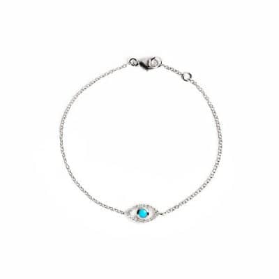 Silver Classique Pavé Evil Eye Bracelet - Turquoise