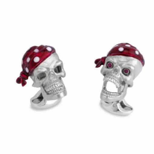 Silver Skull Cufflinks with Red Bandanas