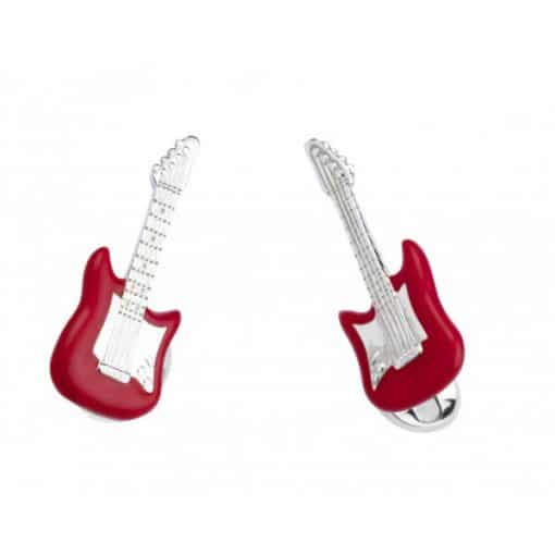 Silver Red Guitar Cufflinks