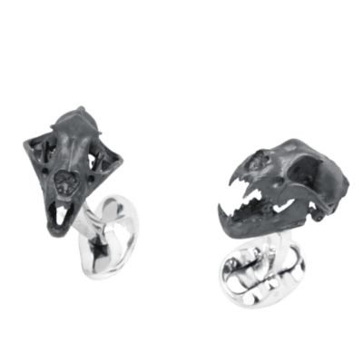 Oxidized Silver Lion Skull Cufflinks