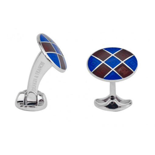 Silver Cufflinks with Royal Blue & Maroon Pattern