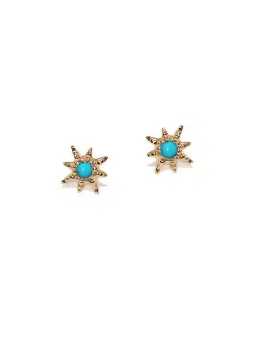 Gold Micro Aztec Starburst Studs - Turquoise